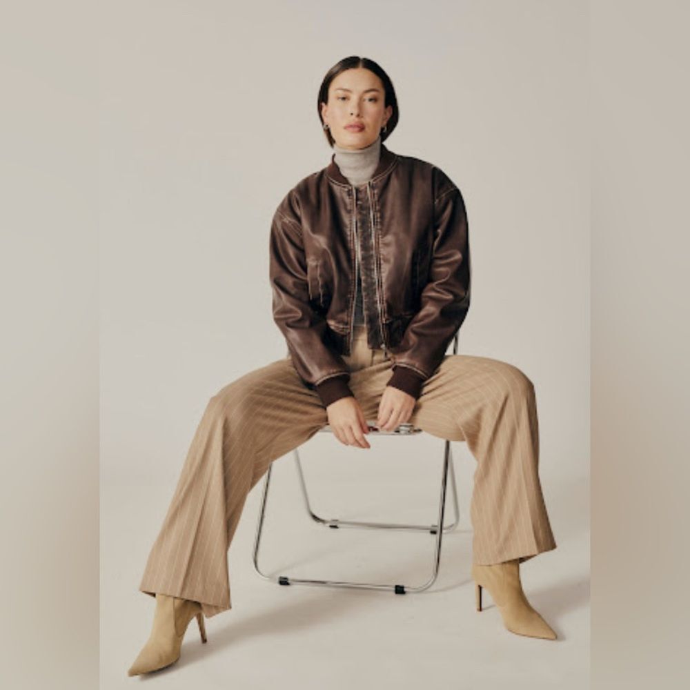 NWT Deluc Dark Brown Distressed Bomber Jacket